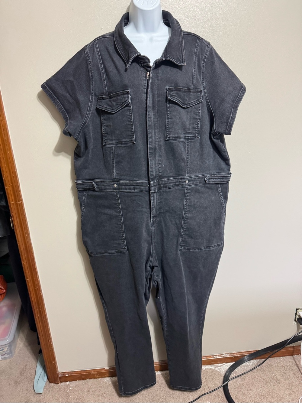 Good American Black Short-Sleeve Utility Jumpsuit